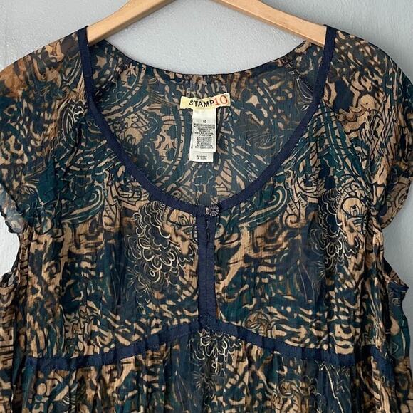 Stamp 10 Babydoll Top Size 10 Sheer Dark Earthy Popover Boho Fairy Grunge Y2K - Picture 3 of 10